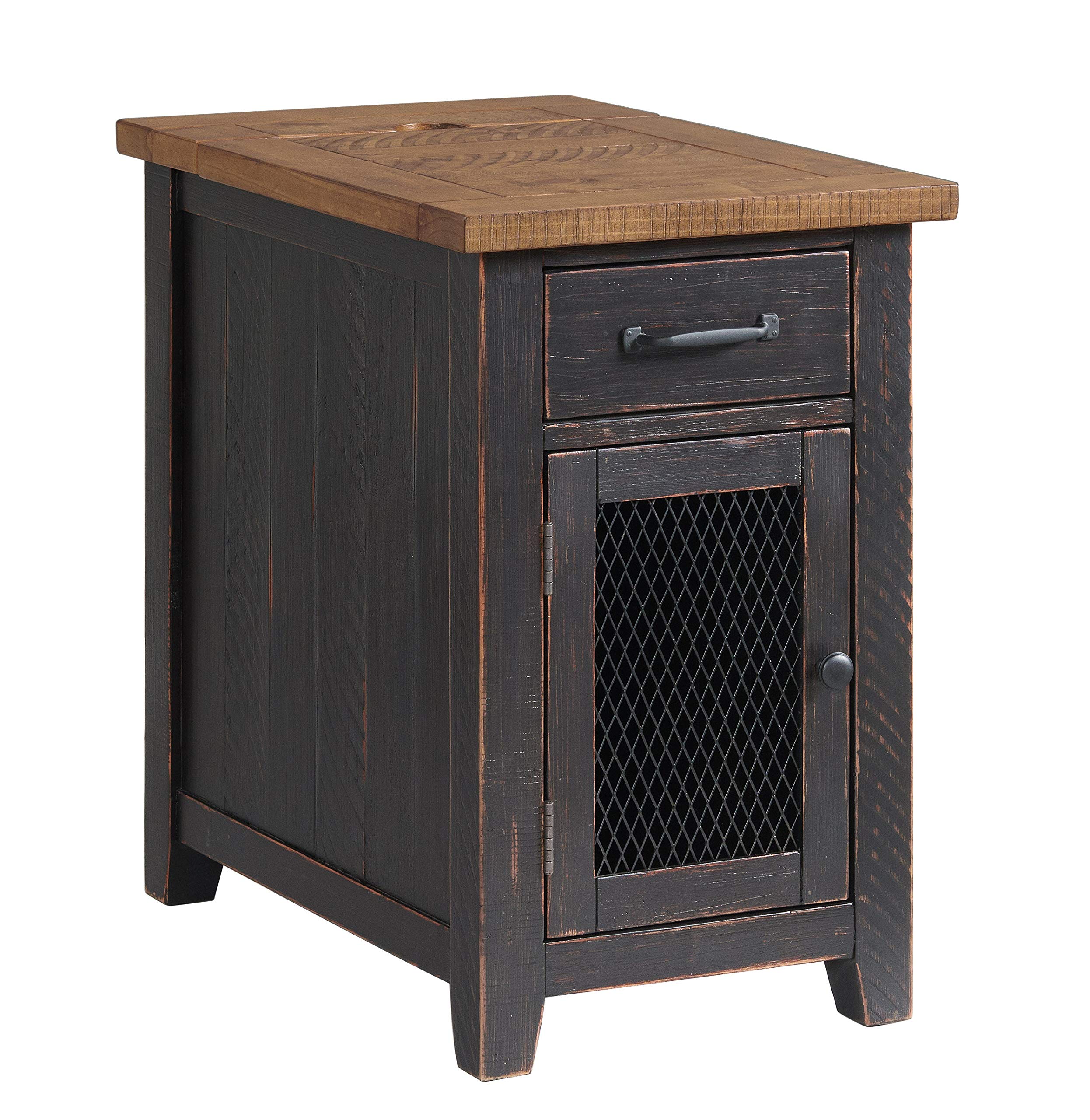 Martin Svensson Home Chairside Table - Antique Black And Honey - Rustic Style - With One Drawer And Cabinet For Storage